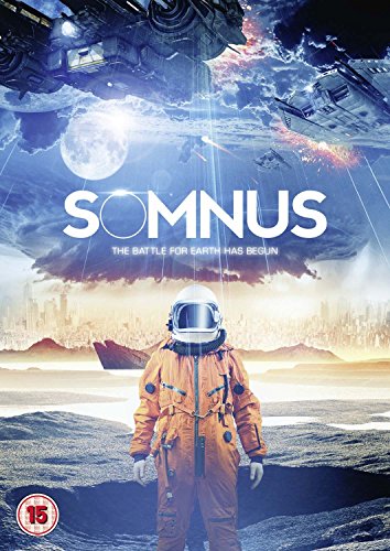 "Somnus DVD cover featuring an astronaut in orange suit with spaceships in the background."