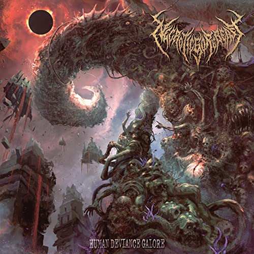 Dark, chaotic album cover with monstrous figure and ruined cityscape.