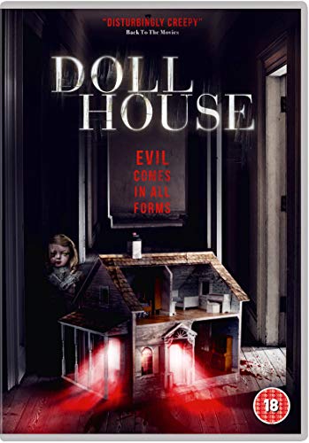 DVD cover for horror film "Doll House" featuring a dollhouse with red lights.