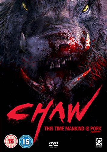 DVD cover for "Chaw" featuring a bloodied boar’s face and red title text.