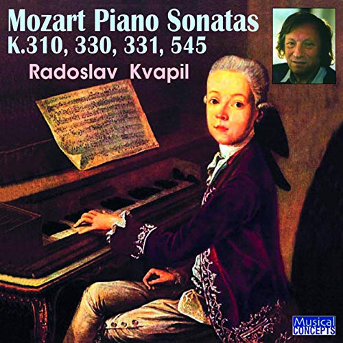 CD cover featuring Mozart portrait and pianist Radoslav Kvapil.