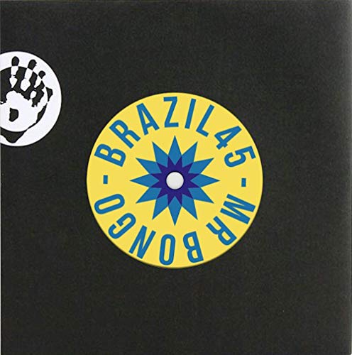 "Black vinyl record cover with yellow circular label and blue starburst design."