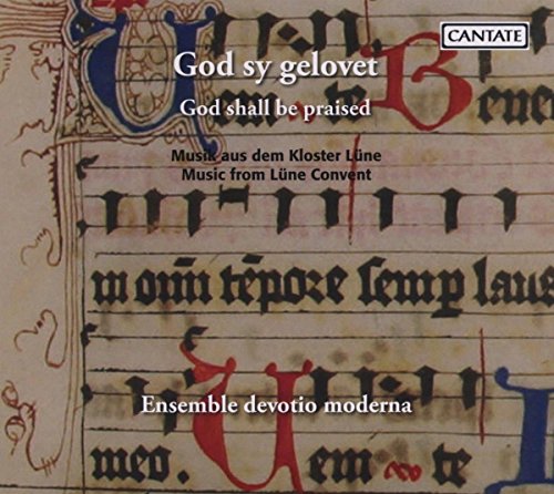 CD cover with illuminated manuscript text and musical notation.