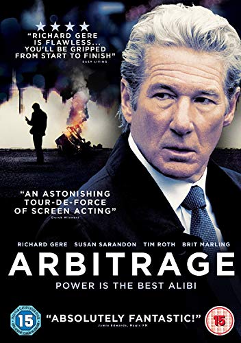 DVD cover for "Arbitrage" featuring Richard Gere in a suit, looking intently forward.