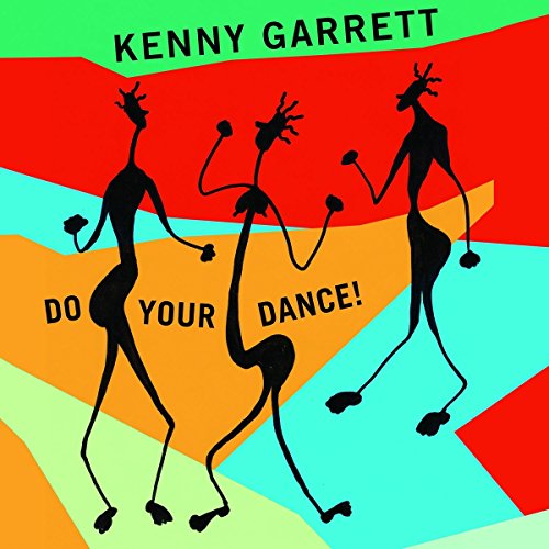 Vinyl album cover with three dancing figures and colorful abstract background.