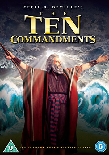 DVD cover for "The Ten Commandments" featuring Moses with a staff.