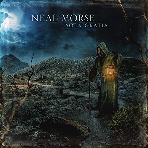 "Album cover art: hooded figure holding lantern and staff in a barren landscape."