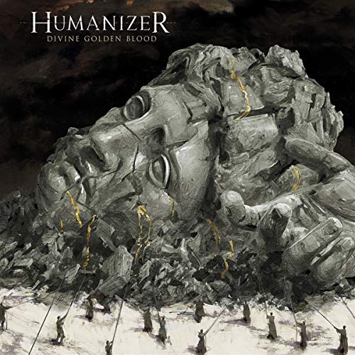 Album cover: a large, textured stone face with figures below.
