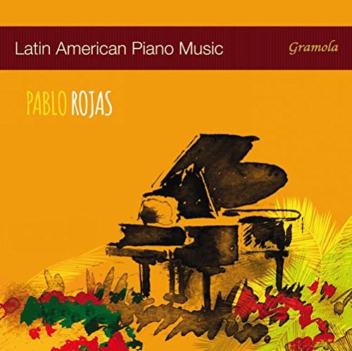 "CD cover featuring a grand piano surrounded by foliage on orange background."
