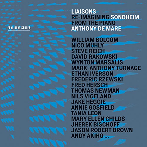 "Liaisons: Re-imagining Sondheim From The Piano" CD cover with blue and gray design.