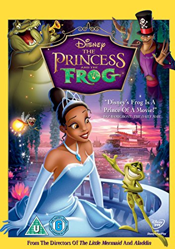 “The Princess and the Frog” DVD cover featuring Tiana in a green gown.