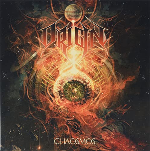 Album cover for Origin - Chaosmos, featuring an eye within cosmic flames.