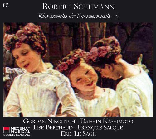 "CD cover with painting of three girls in white dresses and flower crowns."