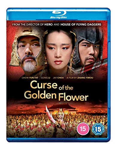 Blu-ray cover for "Curse of the Golden Flower" featuring three faces and soldiers.