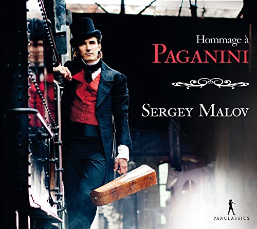 Man in 19th-century attire holding violin case on CD cover for "Hommage à Paganini".