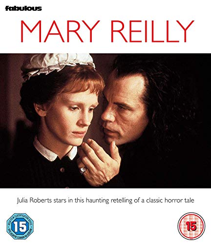 "Blu-ray cover of 'Mary Reilly' featuring a maid and a man in a dark setting."