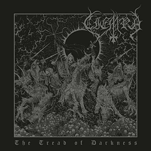 Dark, detailed album cover depicting skeletal figures on monstrous creatures.