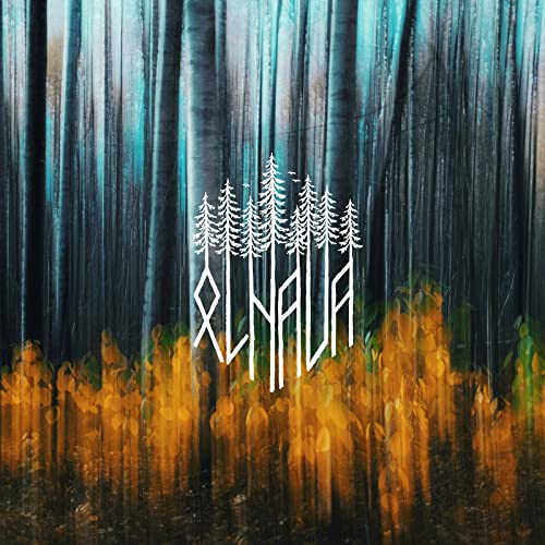 CD cover with stylized white trees over a blue and gold forest.