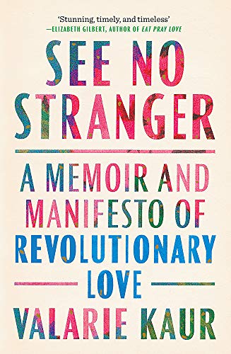 "Book cover with multicolored text on a beige background, titled 'See No Stranger'."