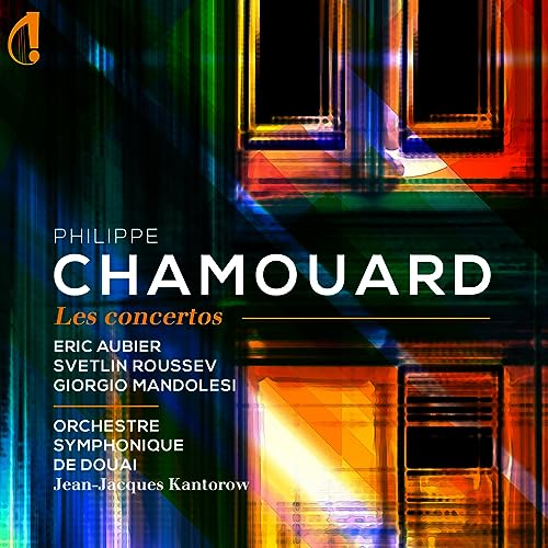 CD cover for Philippe Chamouard’s “Les Concertos” with abstract colorful design.