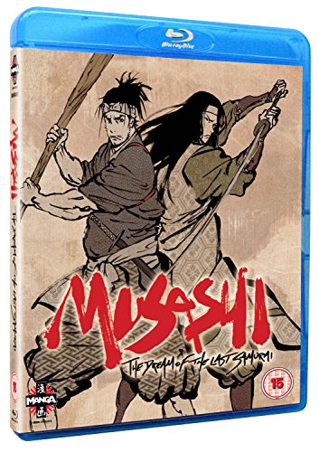 Blu-ray cover for "Musashi" featuring illustrated samurai with swords.