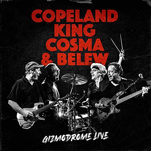 Black and white album cover featuring four musicians performing live.