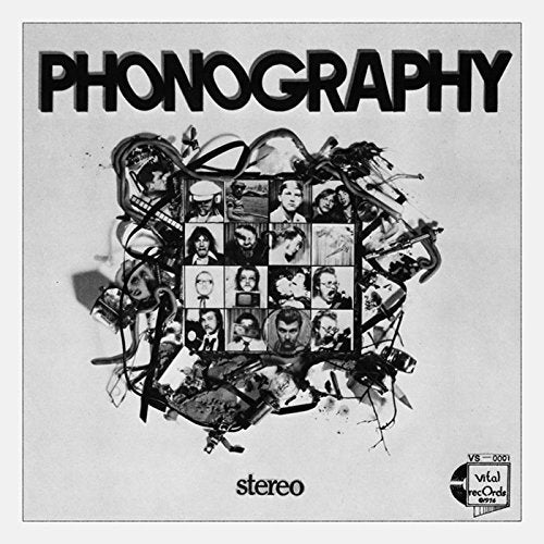 CD cover: black and white collage of faces and vintage technology.