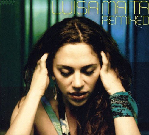 "CD cover with a woman holding her head, text 'Luisa Maita Remixed' above."