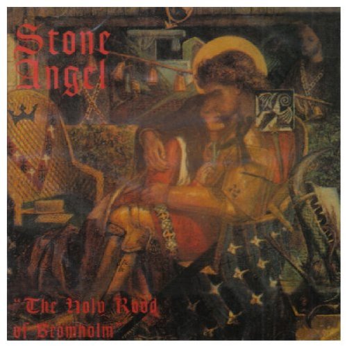 "Album cover with medieval painting of a kneeling figure and red gothic text."