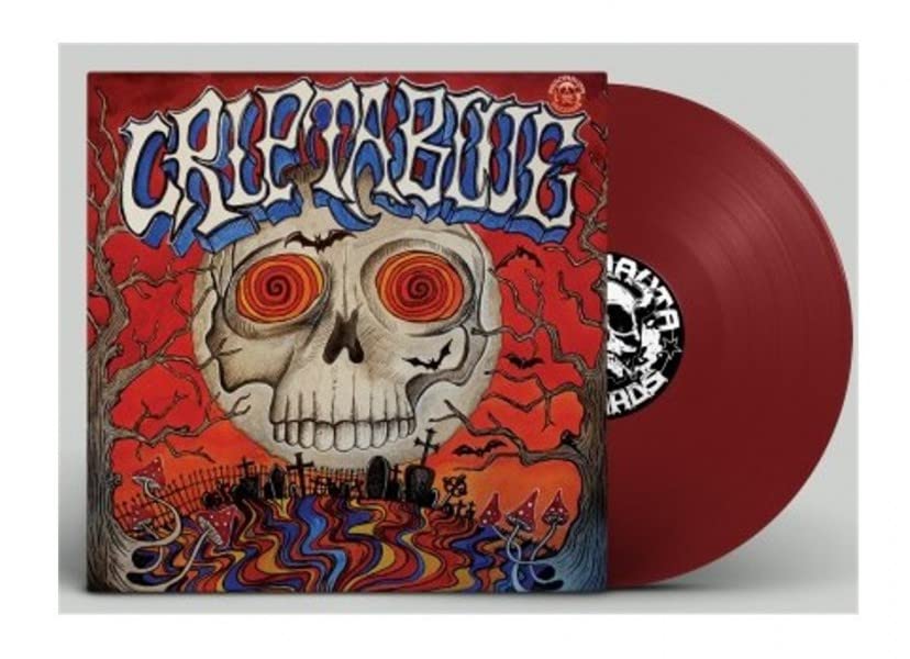 Cripta Blue vinyl record featuring a skull illustration on the cover and red disc.