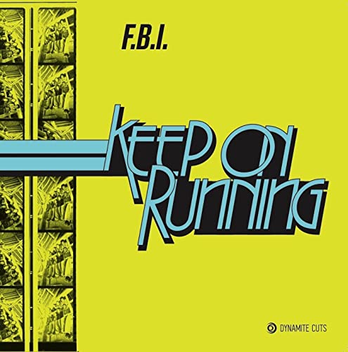 Yellow record sleeve for F.B.I.'s "Keep On Running" with filmstrip imagery.