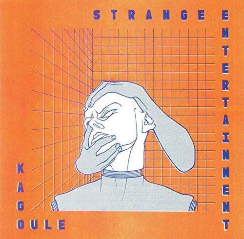 The image shows an orange vinyl record cover with a grey illustration and blue text.