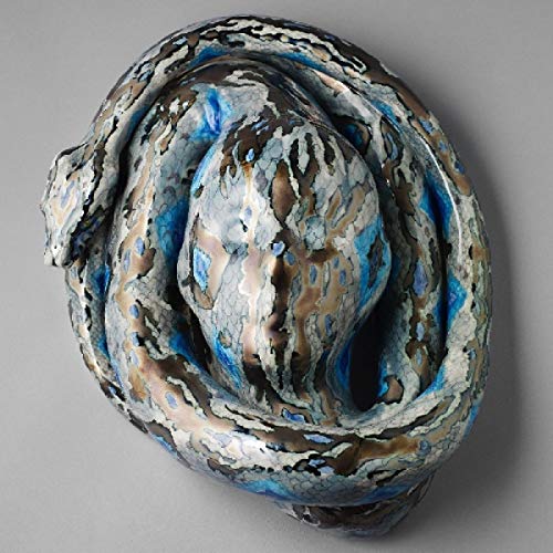 The image depicts a vinyl record with a blue and brown marbled design. Alt text: Vinyl record with blue and brown marbled design on a gray background.