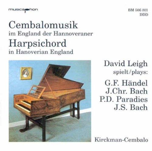 CD cover with a brown harpsichord on a blue background.