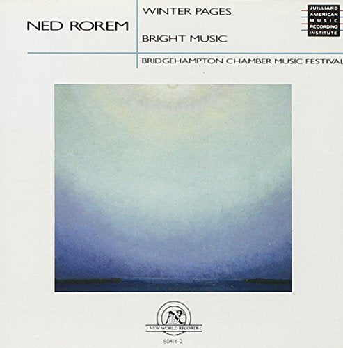 "Album cover with blue-toned watercolor image and text 'Ned Rorem' and 'Winter Pages'."