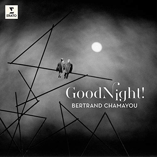 Black and white album cover with two figures on a geometric structure.