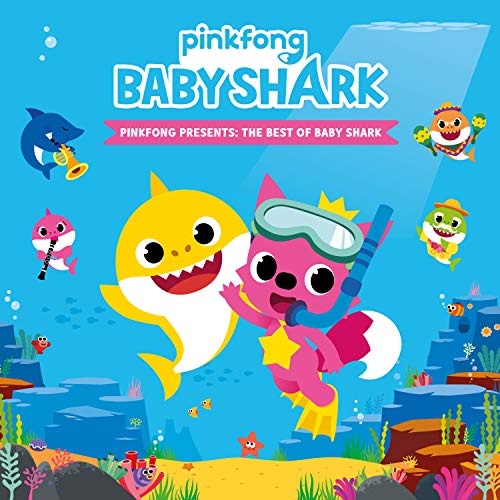 "CD cover featuring cartoon Baby Shark characters in an underwater scene with coral and sea life."