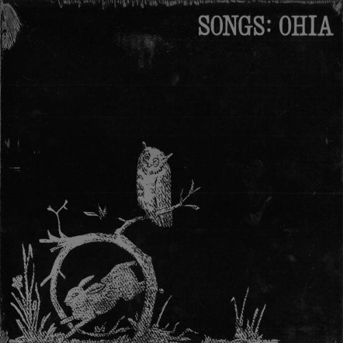 Black vinyl record cover with an owl and hare illustration.