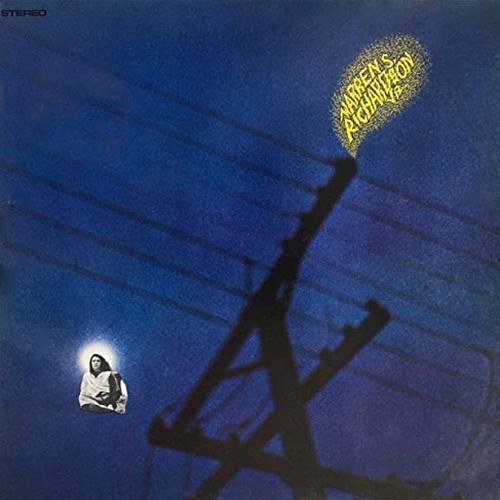 Blue album cover with a silhouetted power line and floating figure.