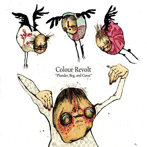 "Album cover art featuring a distorted child and three birds with human heads."