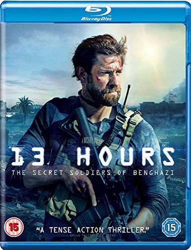Blu-ray cover for "13 Hours" featuring a bearded man with a rifle.