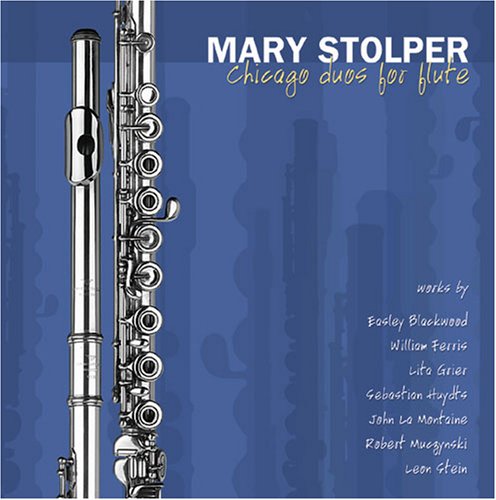"CD cover with silver flutes on blue background, listing composers' names."