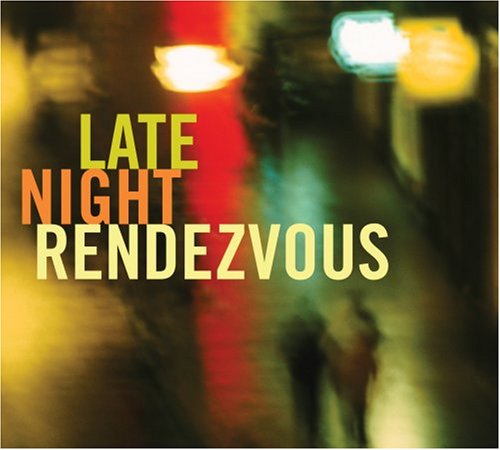 "Blurry nighttime city street scene with 'Late Night Rendezvous' text in yellow and orange."