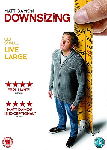 Downsizing DVD cover featuring Matt Damon next to a giant ruler.
