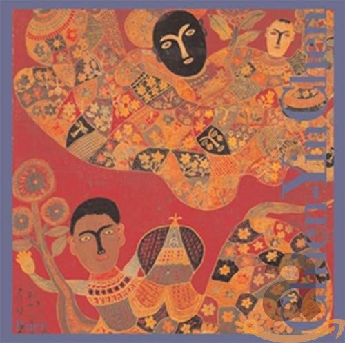 Album cover with abstract, patterned figures on a red background, artist's name on right.