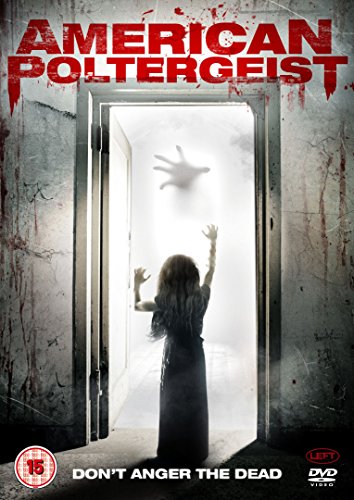 DVD cover for "American Poltergeist" featuring a girl facing a ghostly hand in a doorway.