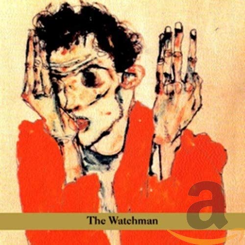"Erik Friedlander's 'The Watchman' CD cover featuring a man in red with hands on face."