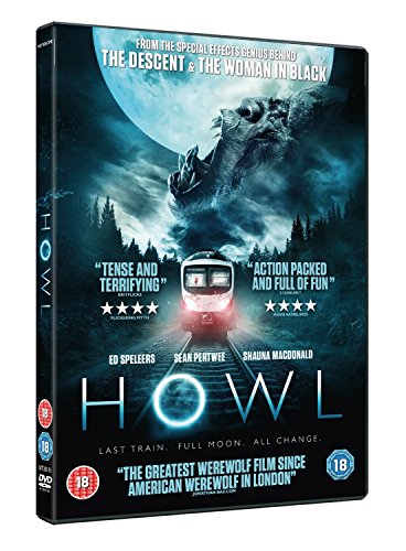 DVD cover for "Howl" featuring a werewolf and a train under a full moon.