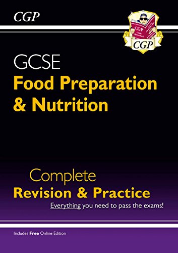 "GCSE Food Preparation & Nutrition revision guide cover with black and purple gradient background."