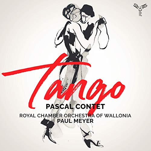Album cover with couple dancing tango, red title, and black text on beige background.